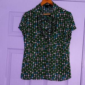 East 5th | Colorful Polka Dot Ruffle Button Down Blouse Small